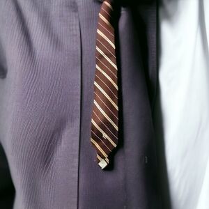 Vintage Tie Christian Dior Signature Silk Necktie Brown Gold Stripe Dress Tie